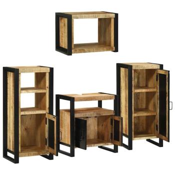 Badezimmermöbel Set mit Tür 4 pcs Braun Massives Mango-Holz