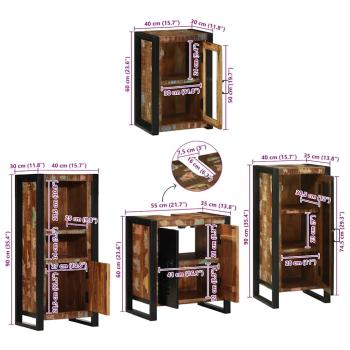Badezimmermöbel Set 4 pcs Mehrfarbig Massives recyceltes Holz