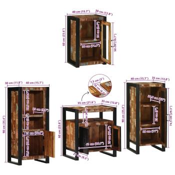 Badezimmermöbel Set 4 pcs Mehrfarbig Massives recyceltes Holz