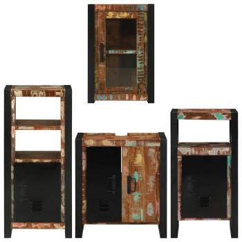 Badezimmermöbel Set 4 pcs Mehrfarbig Massives recyceltes Holz