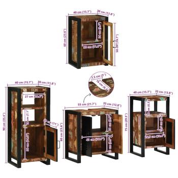 Badezimmermöbel Set 4 pcs Mehrfarbig Massives recyceltes Holz