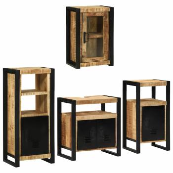 Badezimmermöbel Set mit Tür 4 pcs Braun Massives Mango-Holz