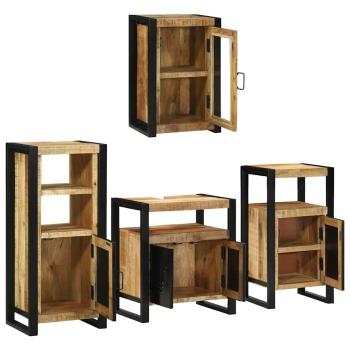 Badezimmermöbel Set mit Tür 4 pcs Braun Massives Mango-Holz