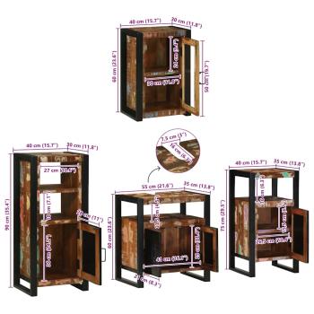 Badezimmermöbel Set 4 pcs Mehrfarbig Massives recyceltes Holz