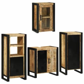 ARDEBO.de - Badezimmermöbel Set mit Tür 4 pcs Braun Massives Mango-Holz
