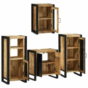 Badezimmermöbel Set mit Tür 4 pcs Braun Massives Mango-Holz