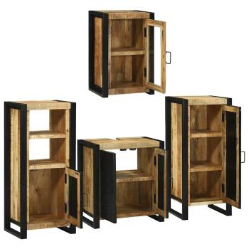 Badezimmermöbel Set mit Tür 4 pcs Braun Massives Mango-Holz