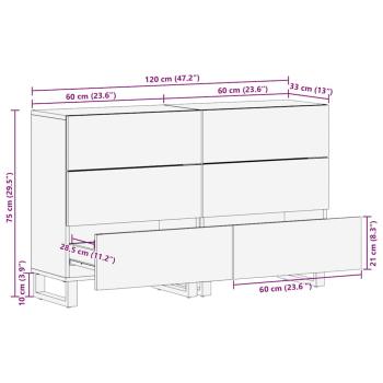 Sideboard 2 pcs Braun 60 x 33 x 75 cm massives Mangoholz