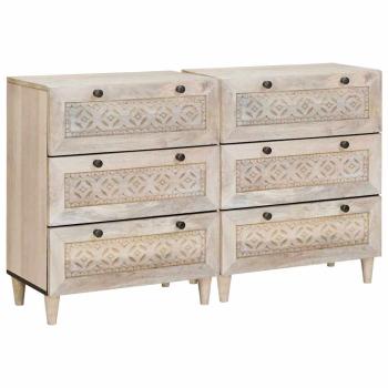 ARDEBO.de - Sideboard 2 pcs Weiß 60 x 33 x 75 cm massives Mangoholz