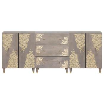 Badezimmermöbel Set Floral 3 pcs Grau und Gold 180 x 33 x 75 cm