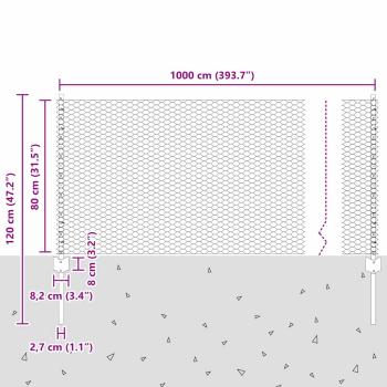 Zaun mit Pfosten Grau 0.8 x 10 m Stahl