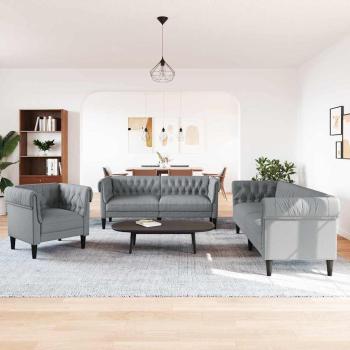 ARDEBO.de - Sofa Set 3 pcs Hellgrau Stoff
