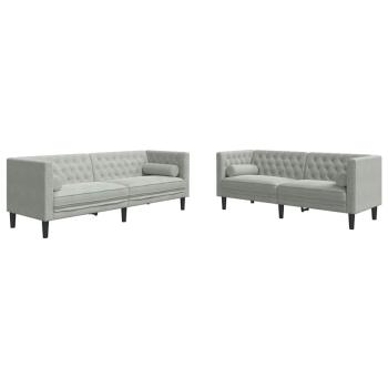 Sofa Set 2 pcs Hellgrau Samt