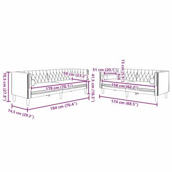 Sofa Set 2 pcs Hellgrau Samt