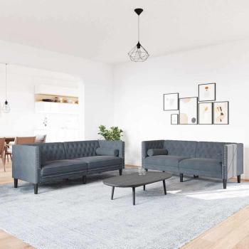 ARDEBO.de - Sofa Set 2 pcs Dunkelgrau Samt