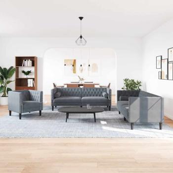 ARDEBO.de - Sofa Set 3 pcs Dunkelgrau Samt