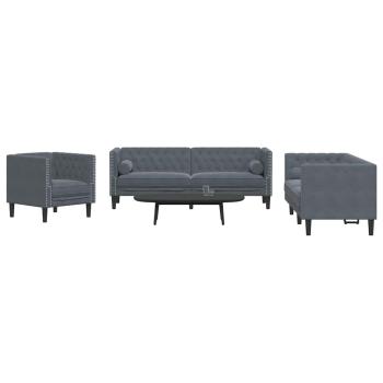 Sofa Set 3 pcs Dunkelgrau Samt