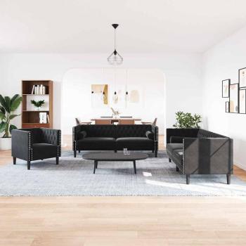 ARDEBO.de - Sofa Set 3 pcs Schwarz Samt