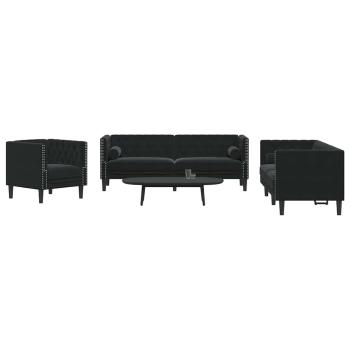Sofa Set 3 pcs Schwarz Samt