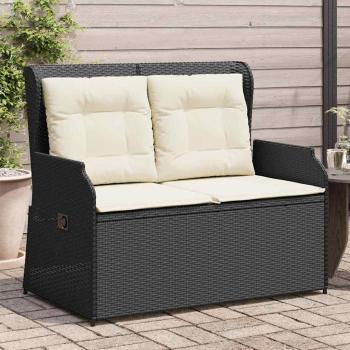Gartenbank mit Kissen Schwarz Poly Rattan