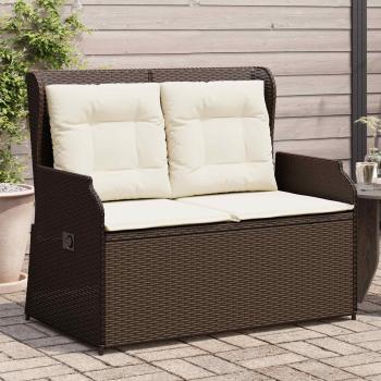 Gartenbank mit Kissen Braun Poly Rattan