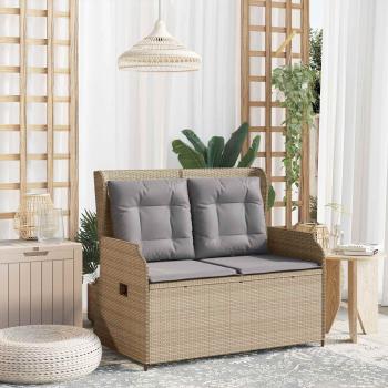 ARDEBO.de - Gartenbank mit Kissen Beige Poly Rattan