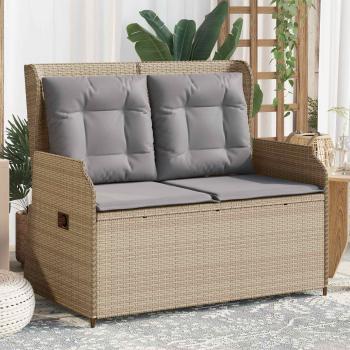 Gartenbank mit Kissen Beige Poly Rattan