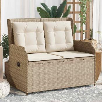 Gartenbank mit Kissen Beige Poly Rattan