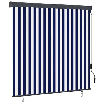 ARDEBO.de - Outdoor Rollo Gestreift Blau und weiß 180 x 250 cm Stoff