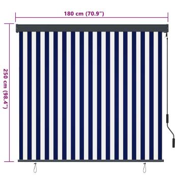 Outdoor Rollo Gestreift Blau und weiß 180 x 250 cm Stoff