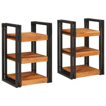 ARDEBO.de - Nachttisch 2 pcs Braun und Schwarz Massivholz Akazie