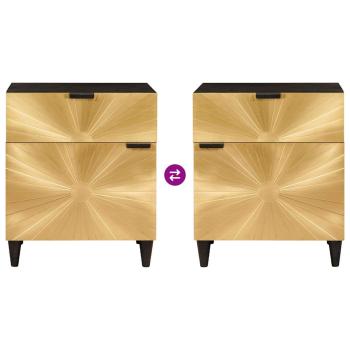 Nachttisch Schwarz und Gold 50 x 33 x 60 cm massives Mangoholz