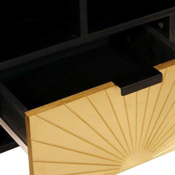 TV-Schränk Schwarz und Gold 100 x 33 x 46 cm massives Mangoholz