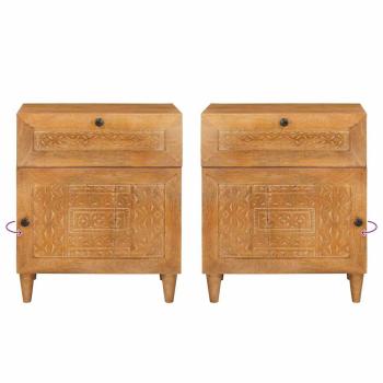 Nachttisch mit Tür Hellbraun 50 x 33 x 60 cm massives Mangoholz