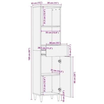 Badezimmer Schrank mit Schubladen Hellbraun 38 x 33,5 x 160 cm