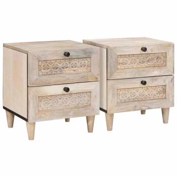 ARDEBO.de - Nachttisch 2 pcs Beige 40 x 33 x 46 cm massives Mangoholz