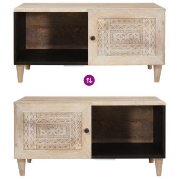 Couchtisch mit Regal Beige 80 x 50 x 40 cm massives Mangoholz