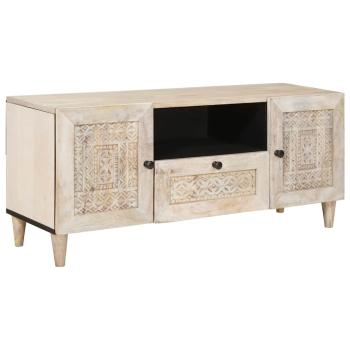 ARDEBO.de - TV-Schränk mit Regal Weiß 105 x 33 x 46 cm massives Mangoholz