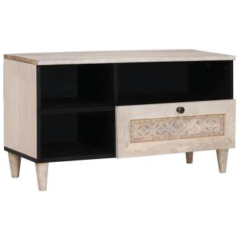 ARDEBO.de - TV-Schränk mit Regal Weiß 80 x 33 x 46 cm massives Mangoholz