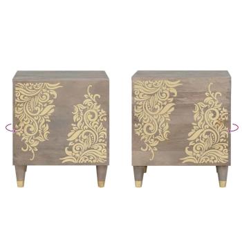 Nachttisch Grau 40 x 33 x 46 cm massives Mangoholz