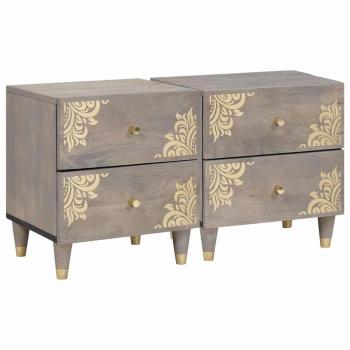 ARDEBO.de - Nachttisch 2 pcs Grau 40 x 33 x 46 cm massives Mangoholz