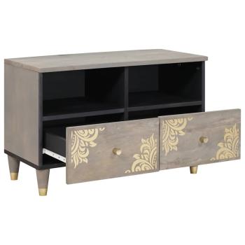 TV-Schränk mit Regal Grau und Gold Massivholz Mango
