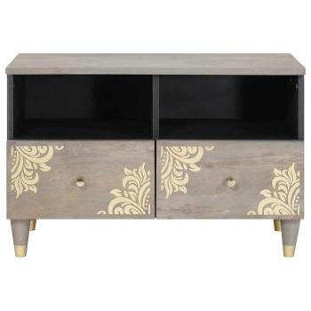 TV-Schränk mit Regal Grau und Gold Massivholz Mango