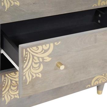 Sideboard Grau und Gold 60 x 33.5 x 75 cm Massivholz Mango
