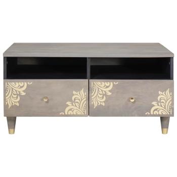 Couchtisch with Drawer Grau 80 x 54 x 40 cm massives Mangoholz