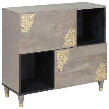 ARDEBO.de - Sideboard Grau und Gold 80 x 33.5 x 75 cm Massivholz Mango