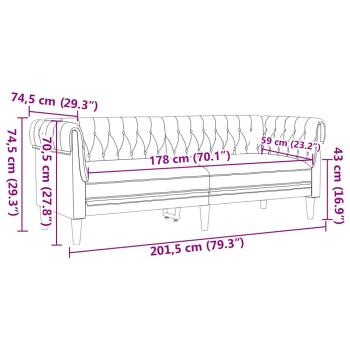 Chesterfield-Sofa Argyle Hellgrau 201,5 x 74,5 x 74,5 cm Stoff