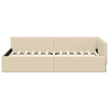 Eckbettgestell Creme 90 x 190 cm Stoff und beschichtetes Holz