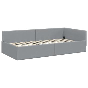 Eckbettgestell mit Kopfteil Hellgrau 90 cm x 200 cm Stoff