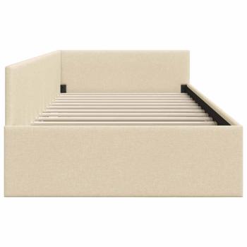Eckbettgestell Creme 90 x 200 cm Stoff und beschichtetes Holz